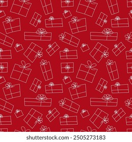 Patrón de estilo doodle de Navidades lindas. Cajas de regalo dibujadas a mano. Textura infinita, patrón de papel digital