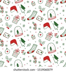 Cute Christmas doodles seamless background 