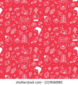 Cute Christmas doodles seamless background 