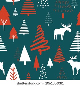 Cute Christmas doodles Seamless pattern vector.