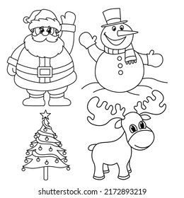 Cute Christmas element cartoon coloring page illustration vector. For kids coloring book.