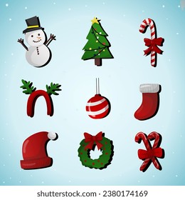 Cute christmas element collection on blue background, for flash card, sticker, background, and other. A simple vector design.