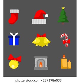 Cute christmas element collection on gray background
