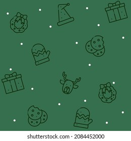 Cute Christmas Element Outline Seamless Pattern