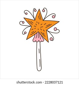 Cute Christmas element. Star on stick magic element in doodle style