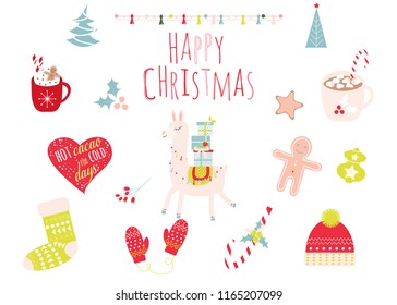 Cute christmas elements collection. Vector hand drawn illustration.