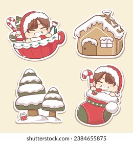 Cute christmas elements hand drawn kawaii cartoon