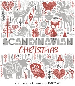 Cute Christmas elements in Scandinavian style. Editable vector illustration