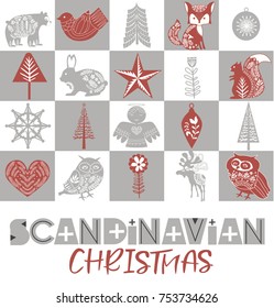 Cute Christmas elements in Scandinavian style. Editable vector illustration