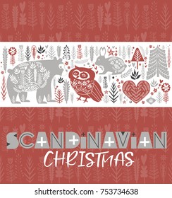 Cute Christmas elements in Scandinavian style. Editable vector illustration