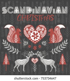 Cute Christmas elements in Scandinavian style. Editable vector illustration
