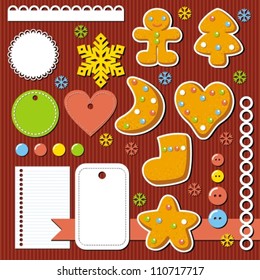cute Christmas elements for scrap-booking, vector illustration