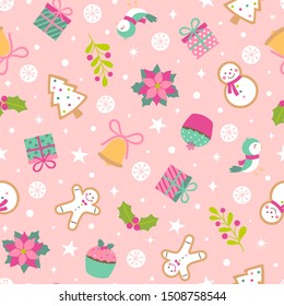 Cute christmas elements seamless pattern background