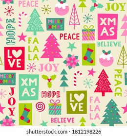 Cute christmas elements seamless pattern.