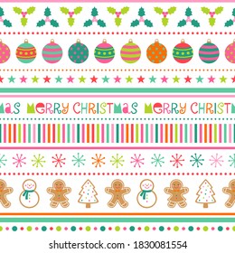 Cute christmas elements seamless pattern with striped background.