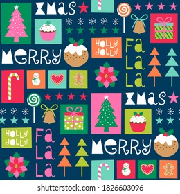 Elementos de navidad y diseño tipográfico sin fisuras.
