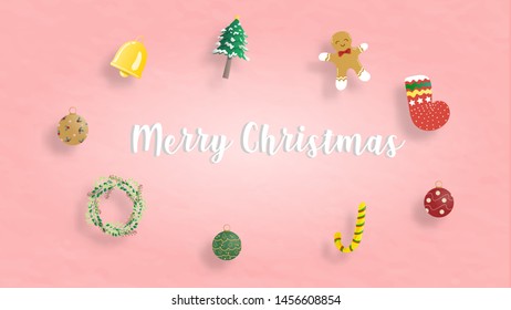 Cute Christmas elements vector with Merry Christmas word for wallpaper, postcard, and graphic design decoration.