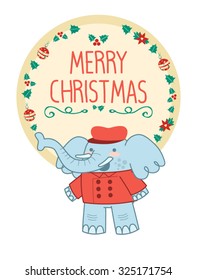 Cute Christmas Elephant and mistletoe greeting card 