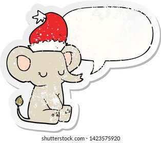 cute christmas elephant with speech bubble distressed distressed old sticker