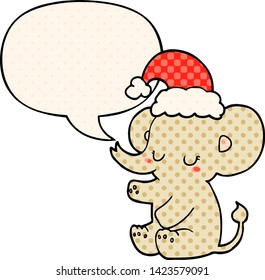 adorable elefante de navidad con burbuja de voz en el estilo de la historieta