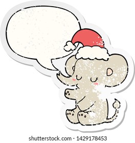 adorable elefante navideño con burbuja de habla angustiado viejo pegatina