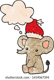 cute christmas elephant with thought bubble in grunge texture style