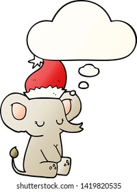 adorable elefante de navidad con burbuja de pensamiento en un estilo de gradiente suave