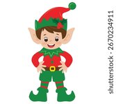 Cute Christmas elf boy  vector cartoon flat style illustration