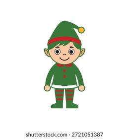 Cute Christmas elf boy vector cartoon flat style illustration