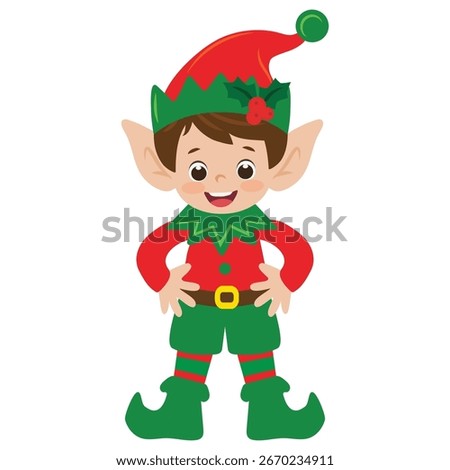 Cute Christmas elf boy  vector cartoon flat style illustration