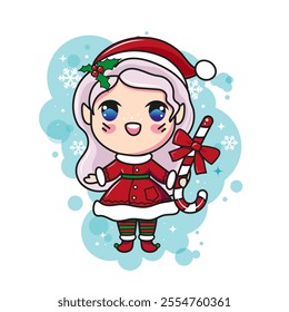 Cute Christmas elf. Cartoon kawaii Christmas characters