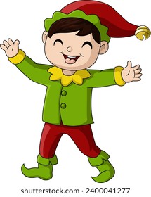 Cute christmas elf cartoon waving hand