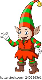 Cute christmas elf cartoon waving hand