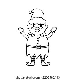 Cute Christmas elf coloring page for kids. Winter Christmas character