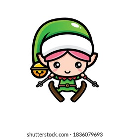 cute christmas elf design skiing