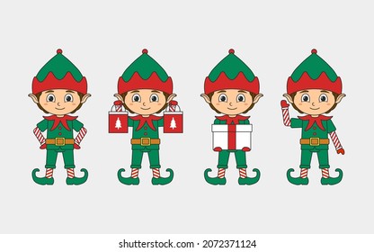 Elfo de navidad con diferentes poses ilustrativas vectoriales