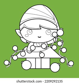 Cute Christmas Elf Digital Stamp