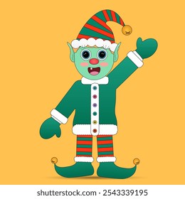 Cute Christmas elf in festive attire, perfect for holiday designs, Christmas cards, and New Years themes.