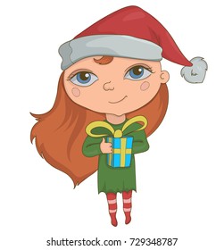 cute Christmas elf with gift