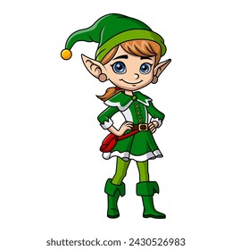 Cute christmas elf girl cartoon