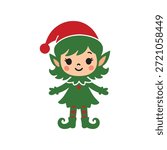 Cute Christmas elf girl vector illustrtion on white background