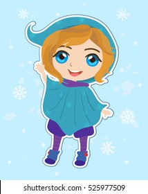 Cute Christmas elf helper in blue cape
