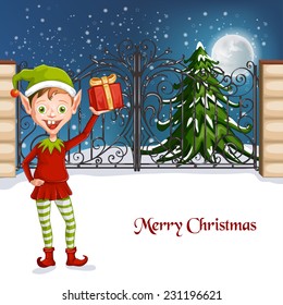 Cute Christmas elf holding a gift