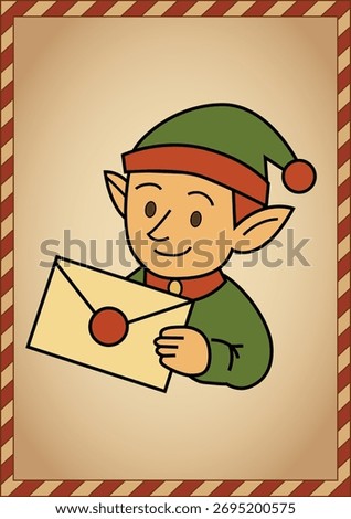 Cute Christmas elf holding letter vector illustration