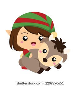 Cute Christmas Elf Illustration Vector Clipart