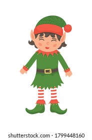 Cute Christmas elf isolated on white background. Hand drawn Santa's helper. 