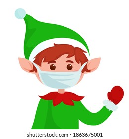 Cute  Christmas elf  in a medical face mask