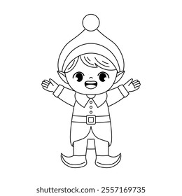 cute christmas elf outline coloring printable