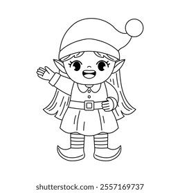 cute christmas elf outline coloring printable