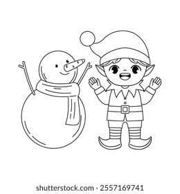 cute christmas elf outline coloring printable